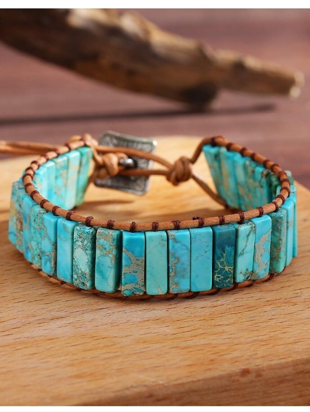 Turquoise Beaded Leather Wrap Bracelet - Blue
